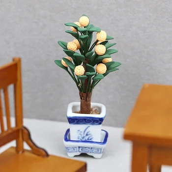 1:12 Miniatiūriniai Lėlių Apelsinų Medis Vazoninių Augalų Bonsai Sodas Modelį, Dekoro, Žaislų Lėlės Namas Priedai