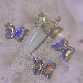 10pc Aurora crystal Butterfly Nagų Papuošalai Holografinis Lydinio cirkonis Pakabukai 