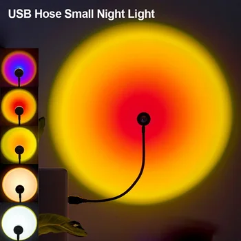 1x USB Saulėlydžio Lempa LED Rainbow Neon Naktį Šviesos Projektorių, Fotografijos Sienos Atmosferą Apšvietimas Miegamųjų Namo Kambario Dekoro Dovana