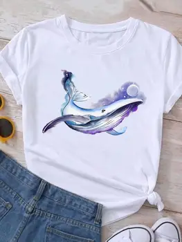 2023 Mielas Delfinų modelį, Print T-shirt Moterims, kūrybiškumą Vasaros Energinga mergina Harajuku stiliaus Moteriškos Mados Viršūnes ponios marškinėliai