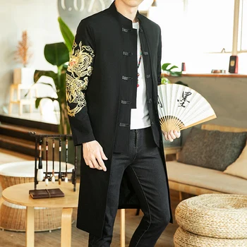 2023 Pavasario Mens Kinų Stiliaus Ilgas Švarkelis, Striukė Vyrams Streetwear Rytietiškų Drabužių Vyrams, Kinų Mandarinų Tranšėjos Paltai