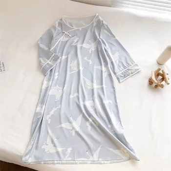 2024 Naujas 150 Kg Plius Dydis Kinijos Cheongsam Pižamą Moterų Vasaros Kinų Stiliaus Pižama, Trijų ketvirčių Rankovės Prarasti Homewear