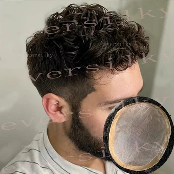 20mm Garbanotas Vyrų Toupee 10mm Ruda Juoda Mergelės Žmogaus Plaukų Pakeitimo Sistema Vyrų Hairpieces Mono Nėrinių Viršus su Patvarus PU Aplink