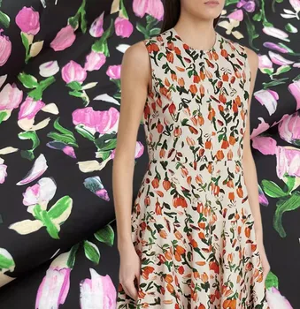23 Pavasarį Naujos Prekės Modelis Didelės raiškos Medvilnės Aliejaus Tapybai Grafiti Tulpių Spausdinimo Drabužių Audinio Siuvimo Suknelė 