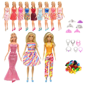 25 Straipsniai/daug Mados Drabužius Barbie =2 Suknelė +1 Kostiumas +5 Mini Suknelės +5 Batai+6 Karūna+6 karoliai Gimtadienio Dovana Vaikams, Žaislai