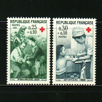 2vnt/Komplektas Naujas Prancūzija Pašto Antspaudo 1966 Slaugytoja Sutvarstyta Žaizdos Graviravimas Pašto Ženklų MNH