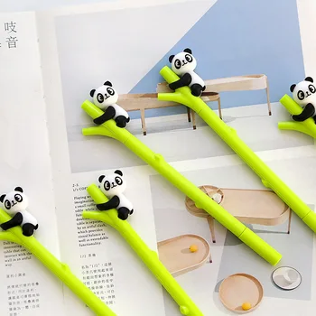 2vnt Mielas Panda Formos Gelio Rašiklis, 0,5 mm, Juodos spalvos Rašalo Rašiklis Canetas Criativa Kawaii Kanceliarinės prekės mokyklinės prekės, Raštinė