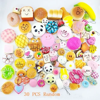 30Pcs Jumbo Vidutinio Mini Atsitiktiniai Plonas Minkštas Panda/Duona/Pyragas/Bandeles, Telefono Dirželiai modeliavimas duona
