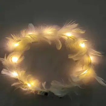 30pcs Švyti Plunksnų Karūna Lankelis lemputės LED Vinjetė Plaukų Aksesuarai Moterų, Mergaičių, Vestuvės, Kalėdos, navidad