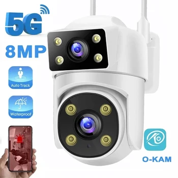 4K 8MP OKAM 5G 2.4 G Dvigubas Objektyvas Wifi Saugumo Kameros 4MP Dual Ekranai Spalva Naktinio Matymo Dviejų krypčių Garso Lauko Stebėjimo Kamera