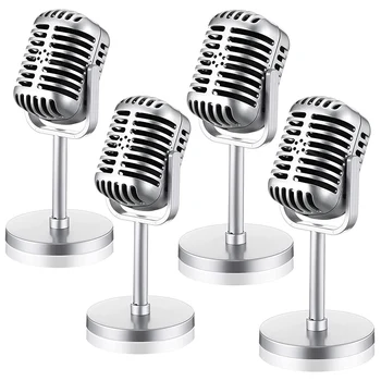 4Pcs Retro Mikrofonas Rekvizitai Modelis Derliaus Mikrofonas Antikvariniai Mikrofonas Žaislas Mikrofonas Etape, Stalo Dekoras,Sidabrinė