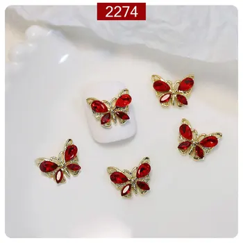 5vnt Red Crystal Butterfly Cirkonio Spalvingi Krištolo ir Deimantų Brangakmenių 3D Blizgučiai Nagų Dailės Prabangūs Papuošalai, Nagų Priedai