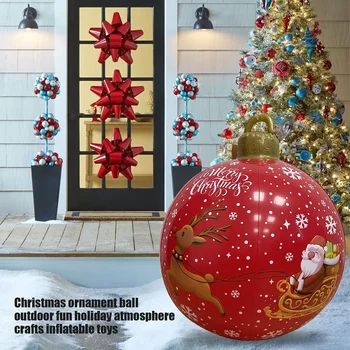 60cm Lauko Kalėdų Pripučiami Papuoštas Kamuolys PVC Milžinišką Didelis Didelis Kamuolius Kalėdų Eglutės papuošalus Žaislas Kamuolys Be Šviesos