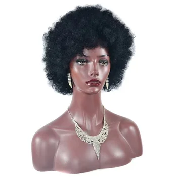 Afro-afrikos afro purus garbanotas perukas Moters trumpų plaukų pilna galva trumpų garbanotas temperamentas mikrobangų roll visas perukas