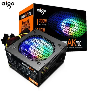 Aigo AK 700W PC PSU Maitinimo Blokas Juodas Žaidimų Tylus 120mm RGB, Ventiliatorius 24pin 12V ATX Desktop Kompiuterio Maitinimo BTC