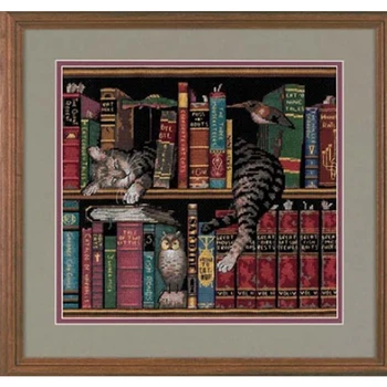Amishop Aukso Kolekcija Gražių Skaičiuojami Kryželiu Rinkinys Katė Miega ant knygų lentynos Katyte Kitty Miego dim 35048