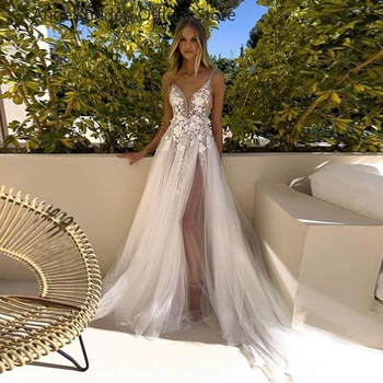 Angelsbridep Elegantiškas Boho Linijos Tiulio Vestuvių Suknelės Moterims 2023 Spagečiai Dirželiai Appliques Nuotakos Suknelės, Ritininės Chalatas De Mariée