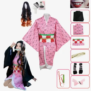 Anime Nezuko Cosplay Kostiumų Kimono Kimetsu Nr. Yaiba Kostiumas Perukas Moterų Merginos Kimono Vienodų Drabužių