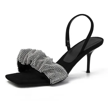 Aukšti Kulniukai Moterų Sandalai Moterims 2023 Cirkonio Aikštėje Galvos Šalis Suknelė Bateliai Skaidres Siurblys Prabanga Moterų Batų Dizaineris Sandalai