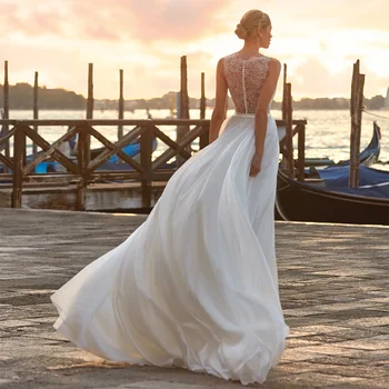 Aukštos klasės Vestuvių Suknelė Pritaikymas-line Giliai v-kaklo Backless Grindų ilgio Suknelė Rustykalnym Stiliaus Paplūdimio Suknelė Tinka