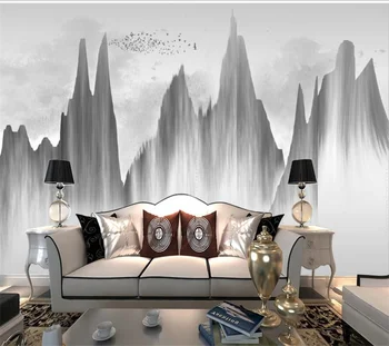 beibehang Individualų didelės freskos naujas Kinų stiliaus, juodos ir baltos spalvos dažais kraštovaizdžio peizažas TV kambarį foną