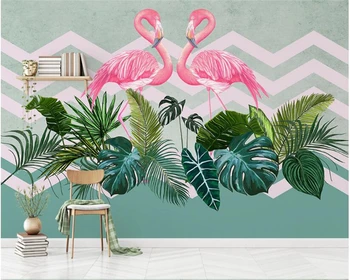 beibehang Klasikinis asmenybės šilko audinio tapetų Šiaurės minimalistinio tropinių augalų flamingo TV, sofa fone 3d tapetai