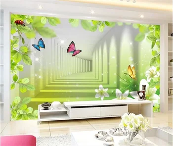 beibehang užsakymą freskos neaustinių 3d kambario tapetai, 3D TV fonas žalias lapas 