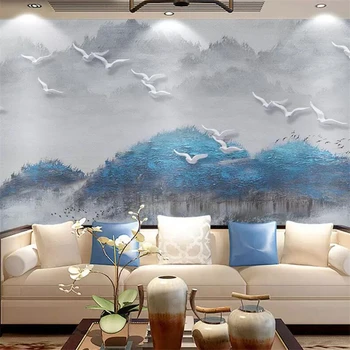 beibehang Užsakymą tapetai, 3d foto freskos naujas Kinijos abstrakčiai rašalo kraštovaizdžio aliejaus tapybai paukščių TV foną, sienos popieriaus 3d freskos