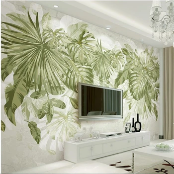 beibehang Užsakymą tapetai, 3d foto freskos ranka-dažytos augalų džiunglės vėjo akvarelė, švieži, žali lapai, TV foną, sienos popieriaus