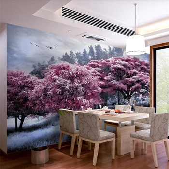 beibehang Užsakymą tapetai 3d gražus rožinis miško medžių briedžių kraštovaizdžio TV fono sienos kambarį valgomasis freskos фотообои