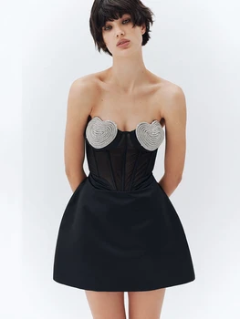 BEVENCCEL 2023 Naujas Moterų Brangioji Širdies Deimanto Kristalų Stebėjimo Seksualus-line Mini Suknelė Elegantiškas Įžymybė Šalis Suknelė