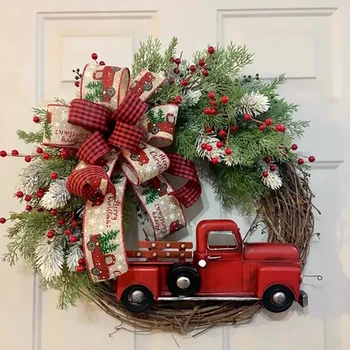 C2 Kalėdų Durų Vainikas Girliandą ne didesnis kaip 36 cm Medines Automobilių Raudonųjų Uogų Sienos Kabo Ornamentu Linksmų Kalėdų Dekoracija Namuose Naujųjų Metų 2024