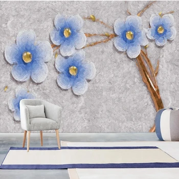 Custom Kūrybos Aliejaus Tapybai Mėlynos Gėlės Freskos Šiaurės Stiliaus Kambarį, Miegamąjį, TV Foną, Namų Dekoro, Sienų Tapyba 3D Lipdukas