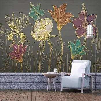 Custom Sienų Tapetai Modernios Šviesos Prabangius Gėlių, Augalų Lapų 3D Reljefinės Linijos, Sienos Popieriaus Kambarį Fone, Sienų danga 3D