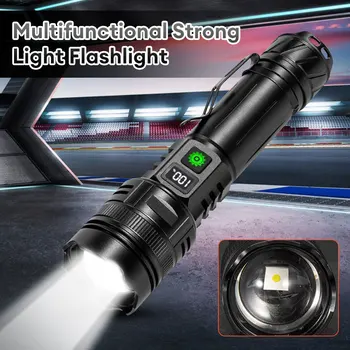 Didelės Galios LED Žibintuvėlis Tipas-C USB Įkrovimo Ilgo Nuotolio Taktinis Žibintuvėlis Stiprios Šviesos Lempos Lauko Itin Galinga Blykstė