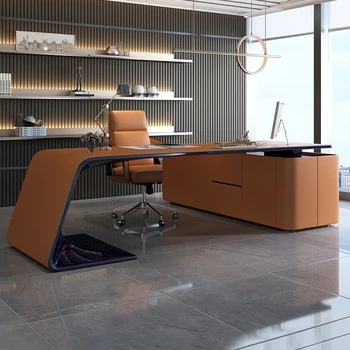 Dizaineris baldai italijos šviesos prabanga high-end stalas boss stalo kampe knygos stalo kėdė derinys