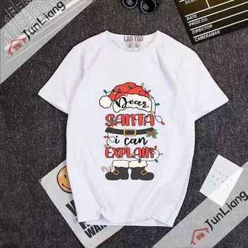 Dovanų Grafinis T Marškinėliai Kalėdų Abėcėlė T-shirt Poros Viršūnių nuotraukų Spausdinimas Y2k Drabužių Harajuku T-marškinėliai Moterims Kpop