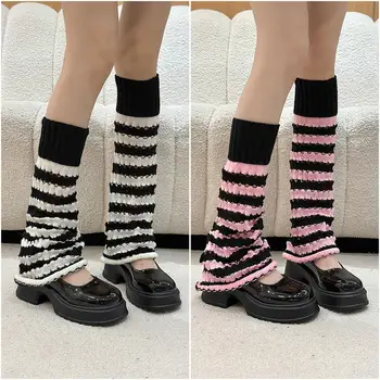 Elastinga Dryžuotas Kojų Šildytuvus Japonijos Moterų, Mergaičių JK Kojos Raštas Padengti Kojinės Y2K Harajuku Gotikos Žiemą Šiltas Megztas Kojines