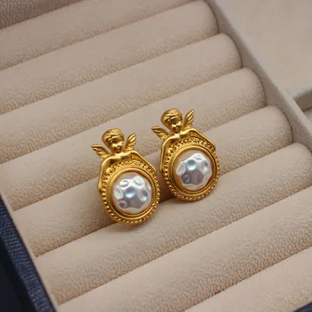 Europos ir Amerikos retro Baroko perlas angelas ausies segtukas