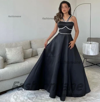Fashionvane Black Satin Ilgos Prom Dresses Kristalai Stebėjimo Off Peties Oficialių Pokylių Šalis Linijos, Vakare Vestuvinės Suknelės
