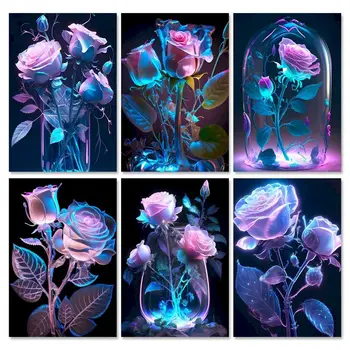 GATYZTORY 40x50cm Tapybos Numeriai Suaugusiųjų Amatų Crystal Rose Gėlės 
