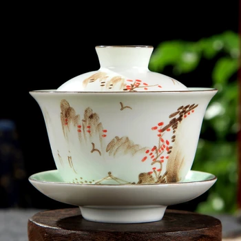Gražiai Keramikos Sancai Gaiwan Kinijos Rankų Darbo Porcelanas Arbatos Puodelio Kung Fu Teaware Dubenį Namuose Patys Puodeliai Arbatos Tureen