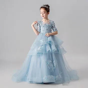 Gėlių Mergaičių Suknelės 2023 Lankas-Line China Realios Nuotraukos Vestuvės Dress Pakopų Reljefiniai Tiulis Mergina Princesė Chalatai