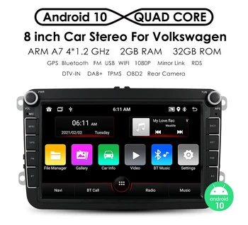 Hizpo Android10 2+16 2Din VW/Volkswagen/Golf/Polo/Tiguan/Passat/b7/b6/leon/Skoda/Octavia automobilio Radijo, GPS Automobilinis Multimedia player