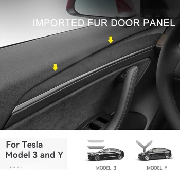 Italijos Super Suede Padengti Tesla Modelis 3 Modelis Y 2017-2022 2vnt Automobilio Salono Durų varčios Apdaila Lipdukas Apdailos Reikmenys