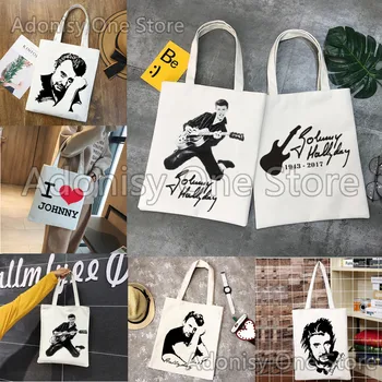 Johnny Hallyday Shopper Bags Moterų Resuable Nešti Maišą Harajuku Didelės Talpos Pirkinių Krepšys Spausdinti