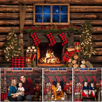Kalėdų Fotografijos Fonas Senovinių Medinių Sienų, Židinių Fone fotostudija Photoshoot Kalėdos Tamsiai Mantel Fonas