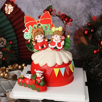 Kalėdų keramikos apdaila Briedžių berniukas ir Kalėdų mergina Sniego traukinio šalies Kalėdų Žvaigždė Medžio Kepimo Reikmenys naujieji Metai Meilės Dovanos
