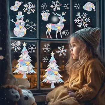 Kalėdų Snaigės Saulės Gaudytojas Sienų Lipdukai Elektrostatinės Lango Stiklo, PVC Lipdukai kalėdų Medžio Sniego Suncatcher Vaivorykštė 
