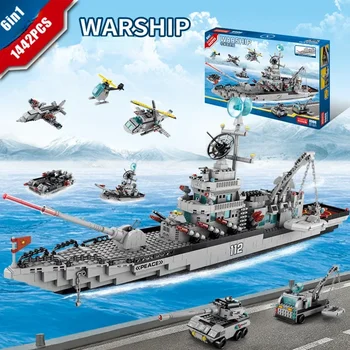Kariuomenės Karo Modelio Blokai 6 1 Statybos Cruiser Vandenyne Laivo Sraigtasparnių Kovotojas Pastatas Miesto Vaikų Žaislas